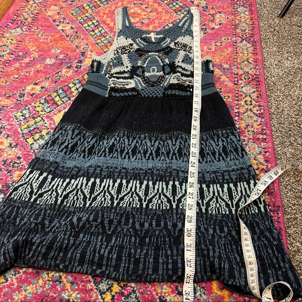 Free People Blue and Black Crochet Knit Tank Dress